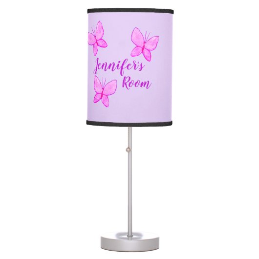 Butterfly Watercolor Purple Custom Table Lamp (Front)