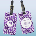 Butterfly Watercolor Purple Monogram Luggage Tag<br><div class="desc">Purple and white watercolor butterfly painting to make your travel bags stand out from the crowd.  Original art by Nic Squirrell.  
Change the monogram initial and contact information on the back to personalize.</div>