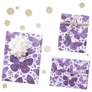 Butterfly Watercolor Purple Wrapping Paper Sheets