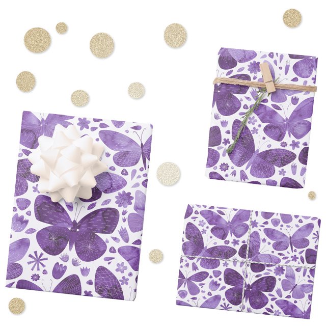 Butterfly Watercolor Purple Wrapping Paper Sheets (Purple watercolor butterfly gift wrapping paper sheets)