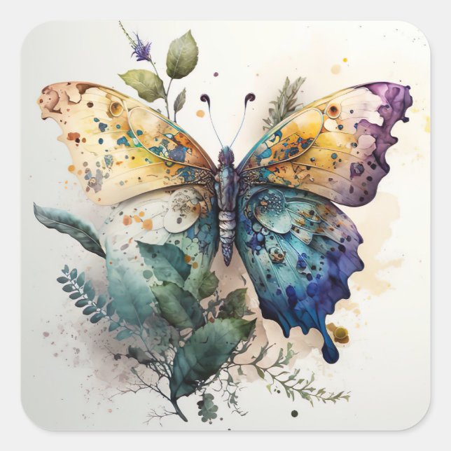 Butterfly Watercolor Scrapbooking Square Sticker (Front)