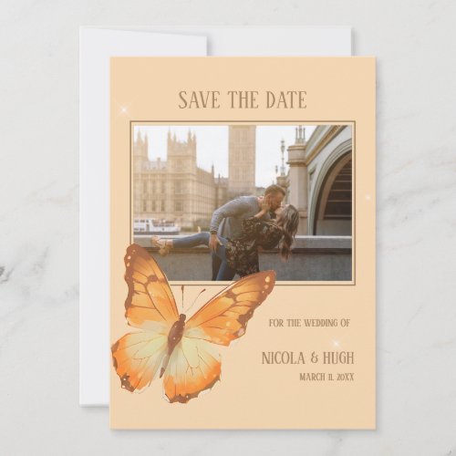 Butterfly Watercolor Wedding Photo Save the Date Invitation