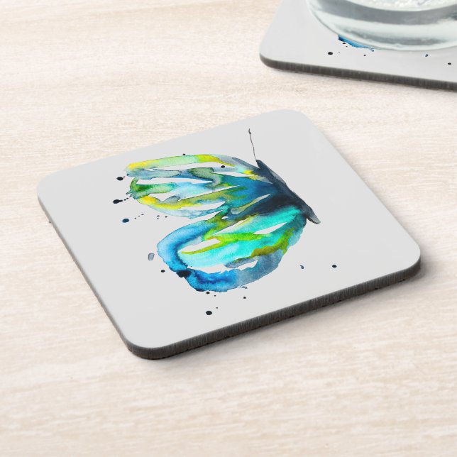 Butterfly watercolor whimsical watercolor beverage coaster (Left Side)