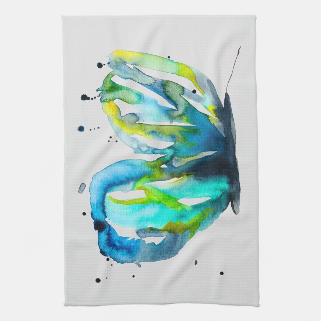 Butterfly watercolor whimsical watercolor kitchen towel (Vertical)