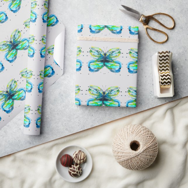 Butterfly watercolor whimsical watercolor wrapping paper (Crafts)