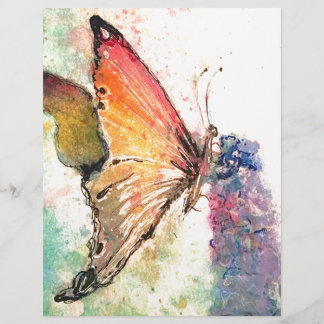butterfly watercolor with purple flower