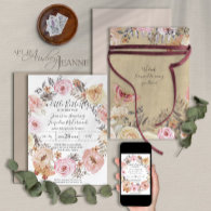 Butterfly Watercolor Wreath Pink Floral Baby Girl Invitation