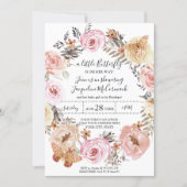 Butterfly Watercolor Wreath Pink Floral Baby Girl Invitation (Front)