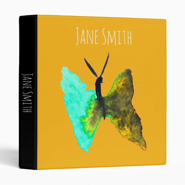 Butterfly watercolour aqua pretty 3 ring binder (Front/Spine)