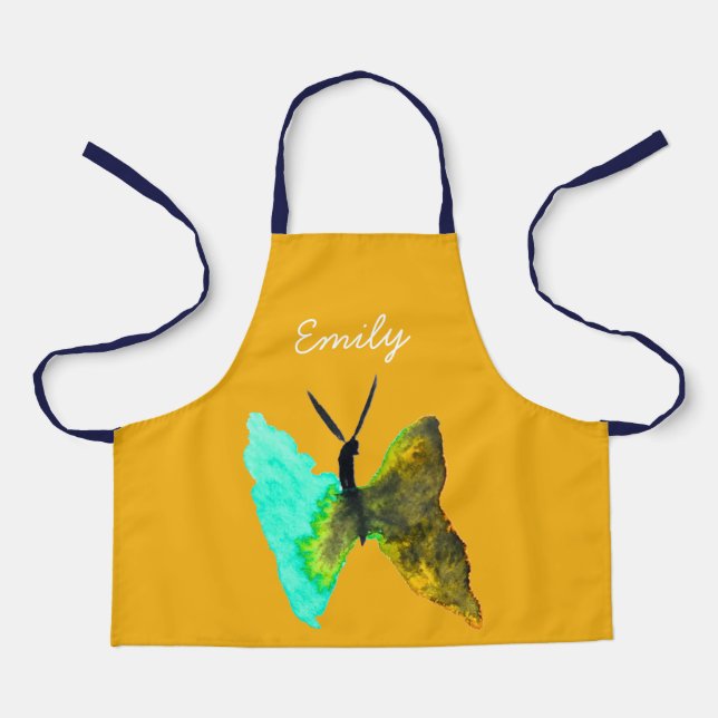 Butterfly watercolour aqua pretty apron (Front)