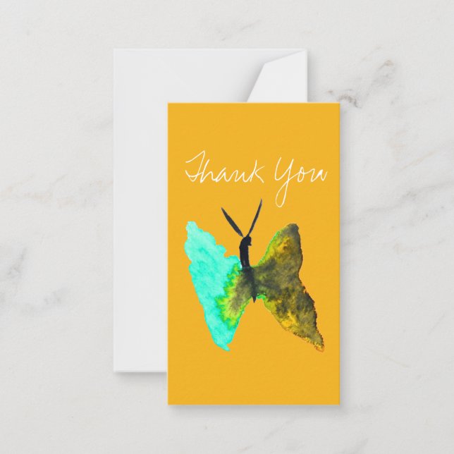 Butterfly watercolour aqua pretty note card (Front)