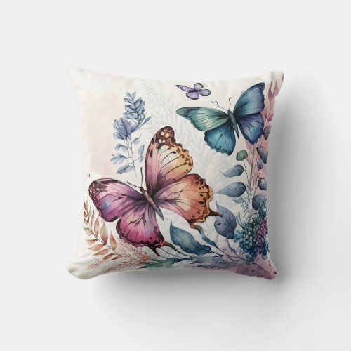 Butterfly Watercolour Throw Pillow
