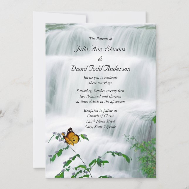 Butterfly & Waterfall Wedding Invitation (Front)