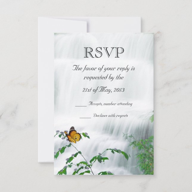 Butterfly & Waterfall Wedding RSVP Card (Front)
