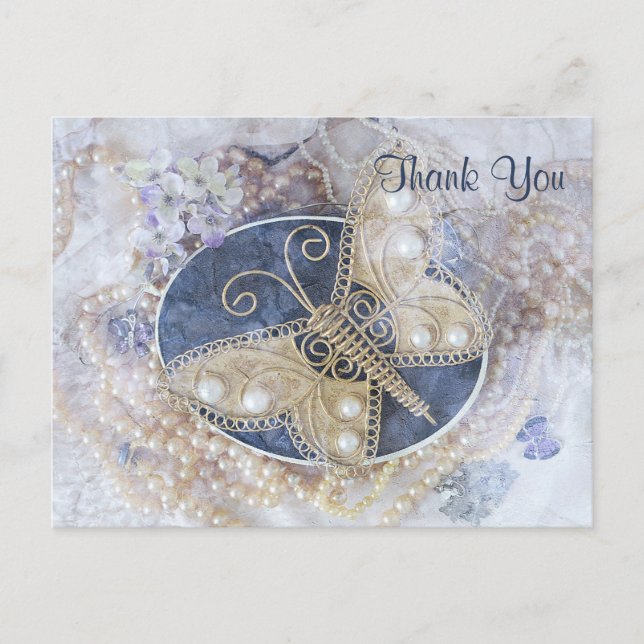 Butterfly Wedding Bridal White Gold Elegant Postcard (Front)