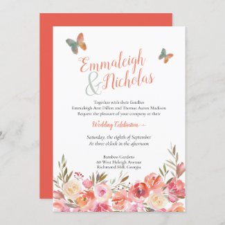 Butterfly Wedding Coral Boho Floral