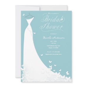 Butterfly Wedding Dress Turquoise Bridal Shower Invitation