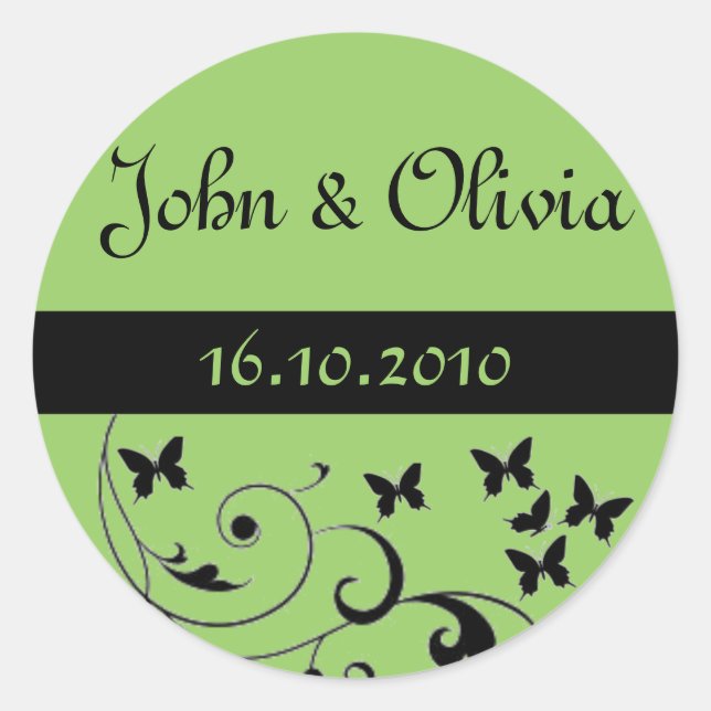 butterfly wedding green classic round sticker (Front)