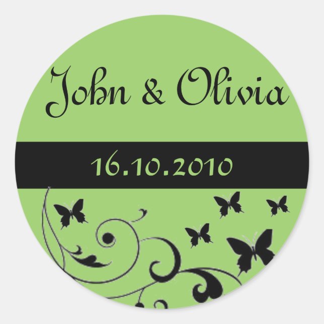 butterfly wedding green final classic round sticker (Front)