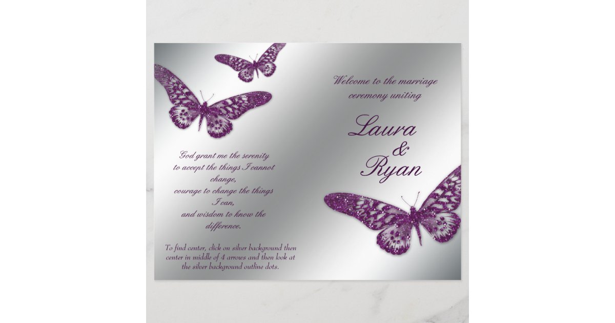 Butterfly Wedding Program Flyer Silver Purple Spar Zazzle