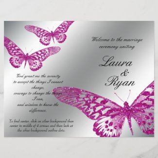 Butterfly Wedding Program Silver Pink Glitter