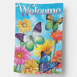 Butterfly welcome house flag