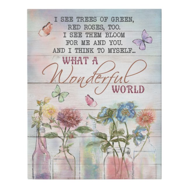Butterfly What A Wonderful World Motivational Faux Canvas Print (Front)