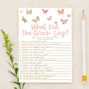 Butterfly What The Groom Say Bridal Shower Game Stationery