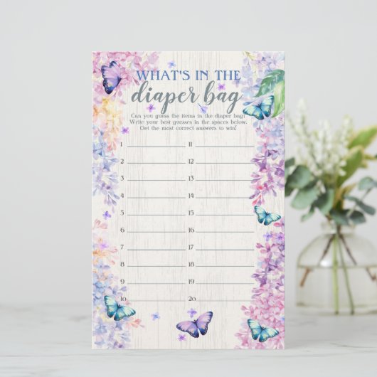 Butterfly What's in the Diaper Bag Shower Game (Standing Front)