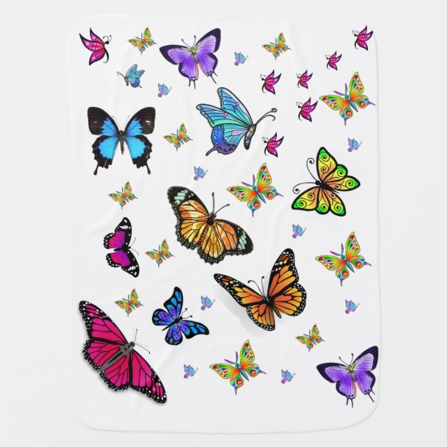 Butterfly white baby fleece blanket (Front)