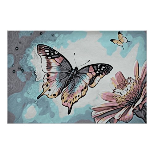  Butterfly White Flower Watercolor AP52 Poster