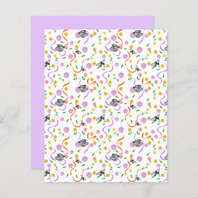 Butterfly White Lavender Floral Scrapbook Paper (Front/Back)