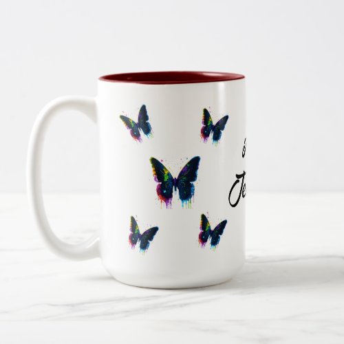 Butterfly White Personalized Name Tea Lovers Two_Tone Coffee Mug