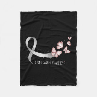 Butterfly White Ribbon Lung Cancer Awareness Fleece Blanket