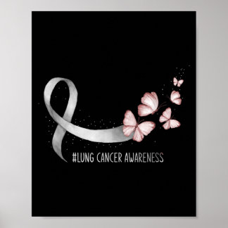 Butterfly White Ribbon Lung Cancer Awareness Poster