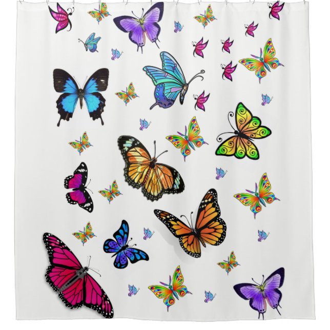 Butterfly white showercurtain shower curtain (Front)