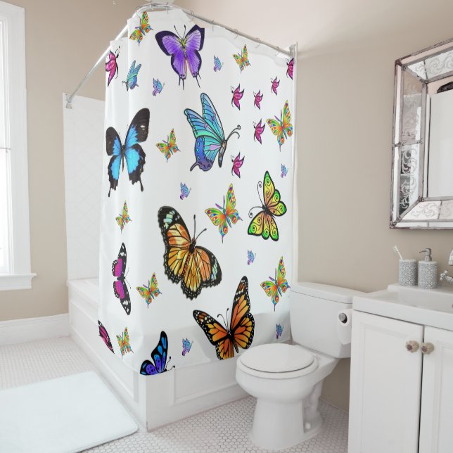 Butterfly white showercurtain shower curtain (In Situ)