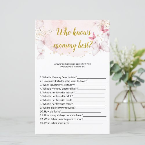 Butterfly Who knows mommy best Baby Shower Games