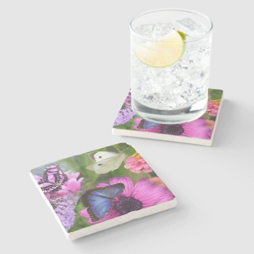 Butterfly Wild Flowers version 1 Stone Coaster