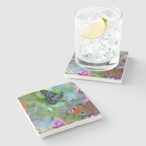 Butterfly Wild Flowers version 2 Stone Coaster