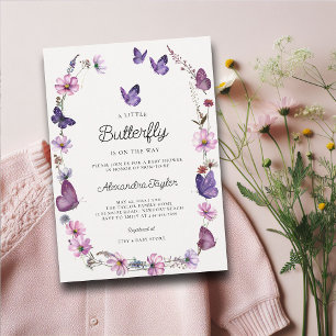 Butterfly Wild Purple Mauve Pink Baby Girl Shower Invitation