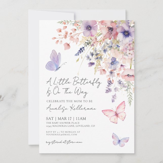Butterfly Wildflower Baby Shower Invitation (Front)