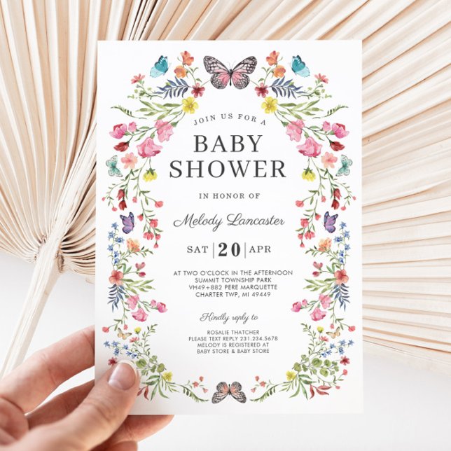 Butterfly Wildflower Baby Shower Invitation (Tiny Blooms Butterfly Wilflower Baby Shower Invitation)