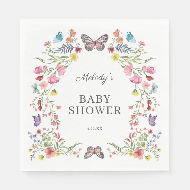 Butterfly Wildflower Baby Shower Napkins (Front)