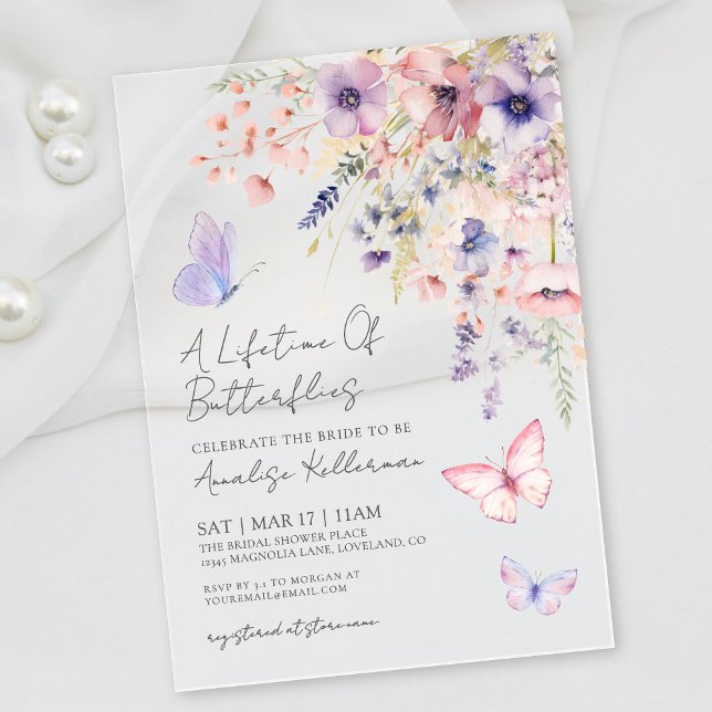 Butterfly Wildflower Bridal Shower Acrylic Invitations (Butterfly Wildflower Bridal Shower Acrylic Invitations)