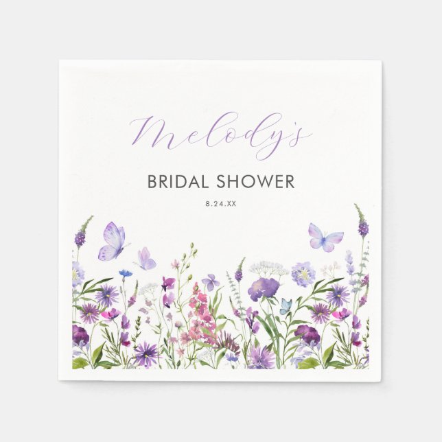 Butterfly Wildflower Bridal Shower Napkins (Front)