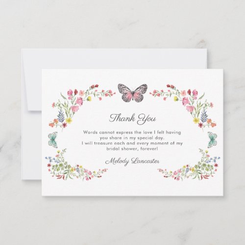 Butterfly Wildflower Bridal Shower Thank You Card