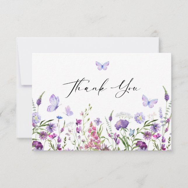 Butterfly Wildflower Bridal Shower Thank You Card (Front)