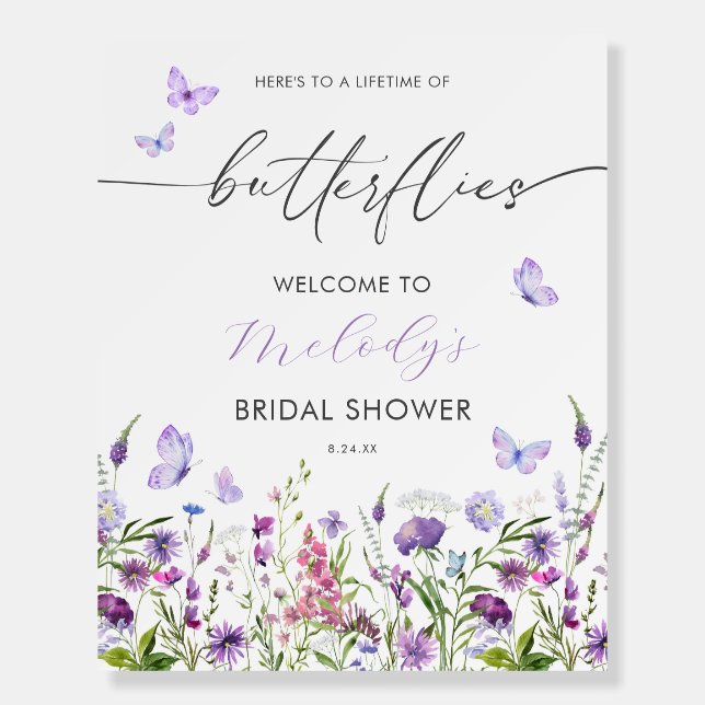 Butterfly Wildflower Bridal Shower Welcome 16x20 Foam Board (Front)