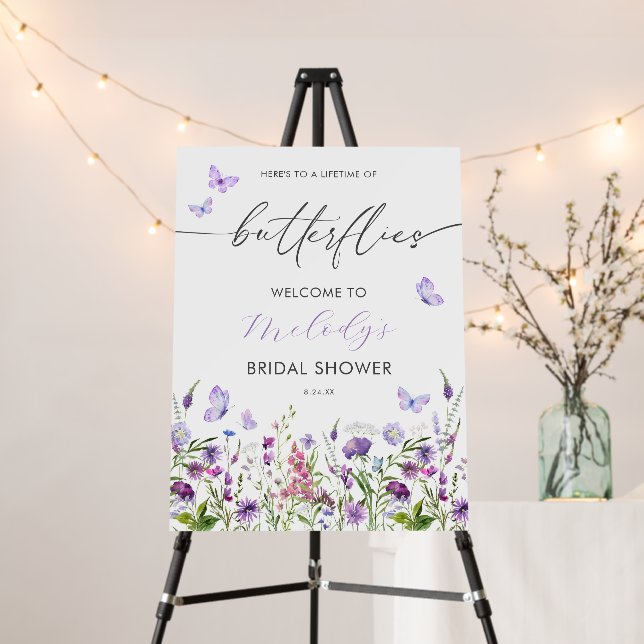 Butterfly Wildflower Bridal Shower Welcome 18x24 Foam Board (In Situ (Stand))